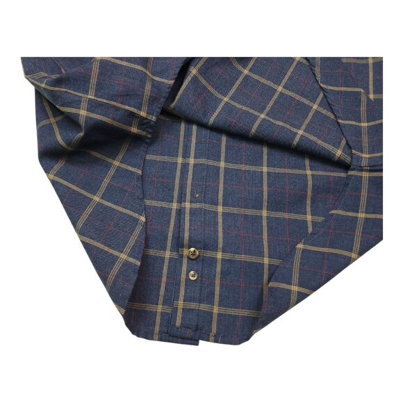 Arrow Mens Plaid Button-Down Shirt M Navy & Tan Cotton Polyester - Picture 7 of 9